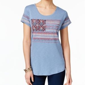 Style & Co. Womens Embroidered American Flag Top L